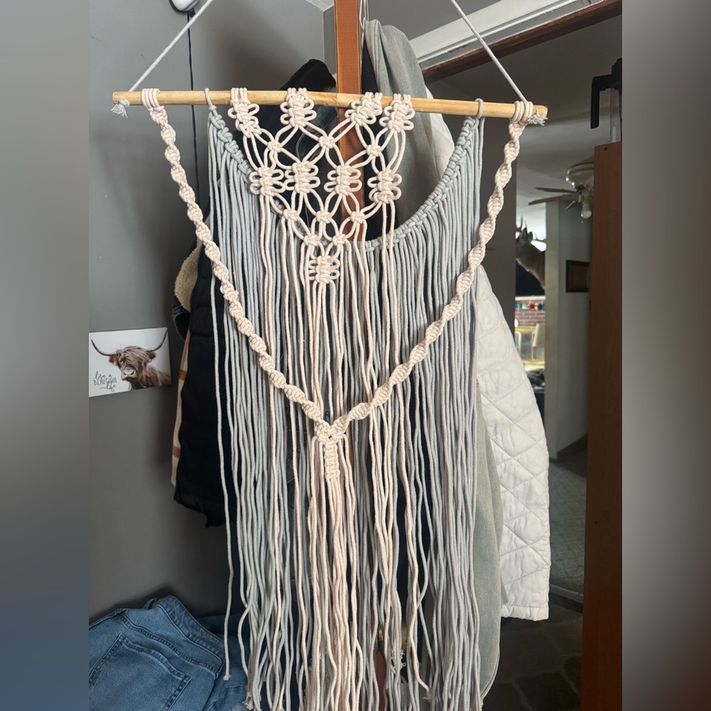 Handcrafted Macrame Wall Hanging in Cream and Grayish blue